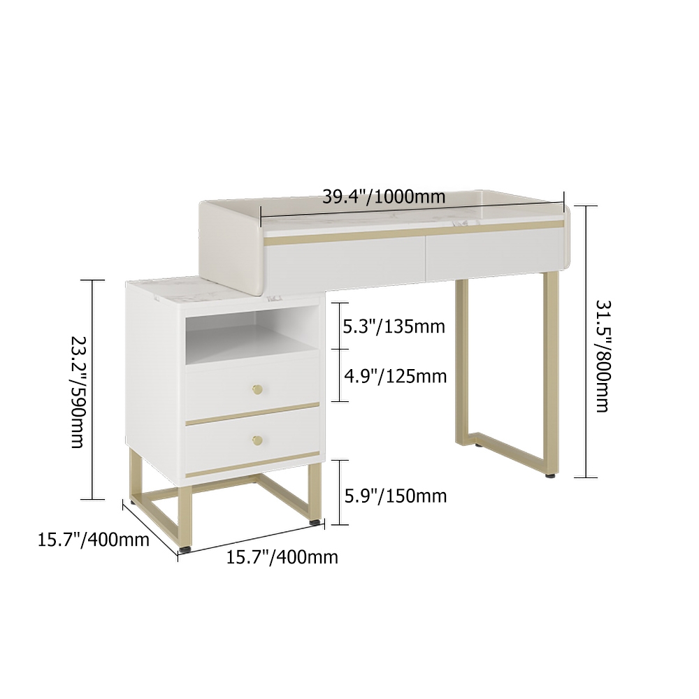 White Modern Dressing Makeup Vanity Expandable Dressing Table with Cabinet window image