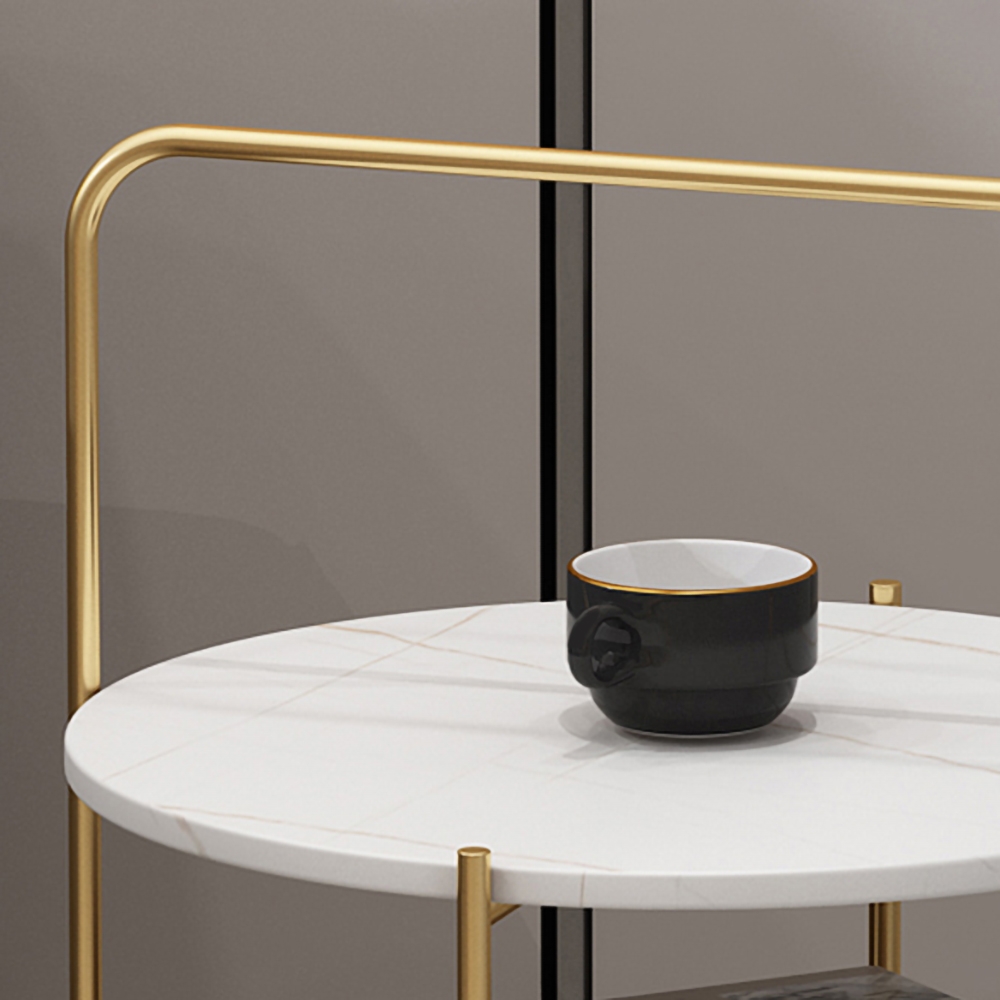 Black Round Side Table Sintered Stone Top with Shelves End Table Metal window image