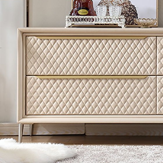 Modern Double Dresser Champagne Accent Cabinet Buffet Cabinet With Storage 4 Drawers Sideboard window image