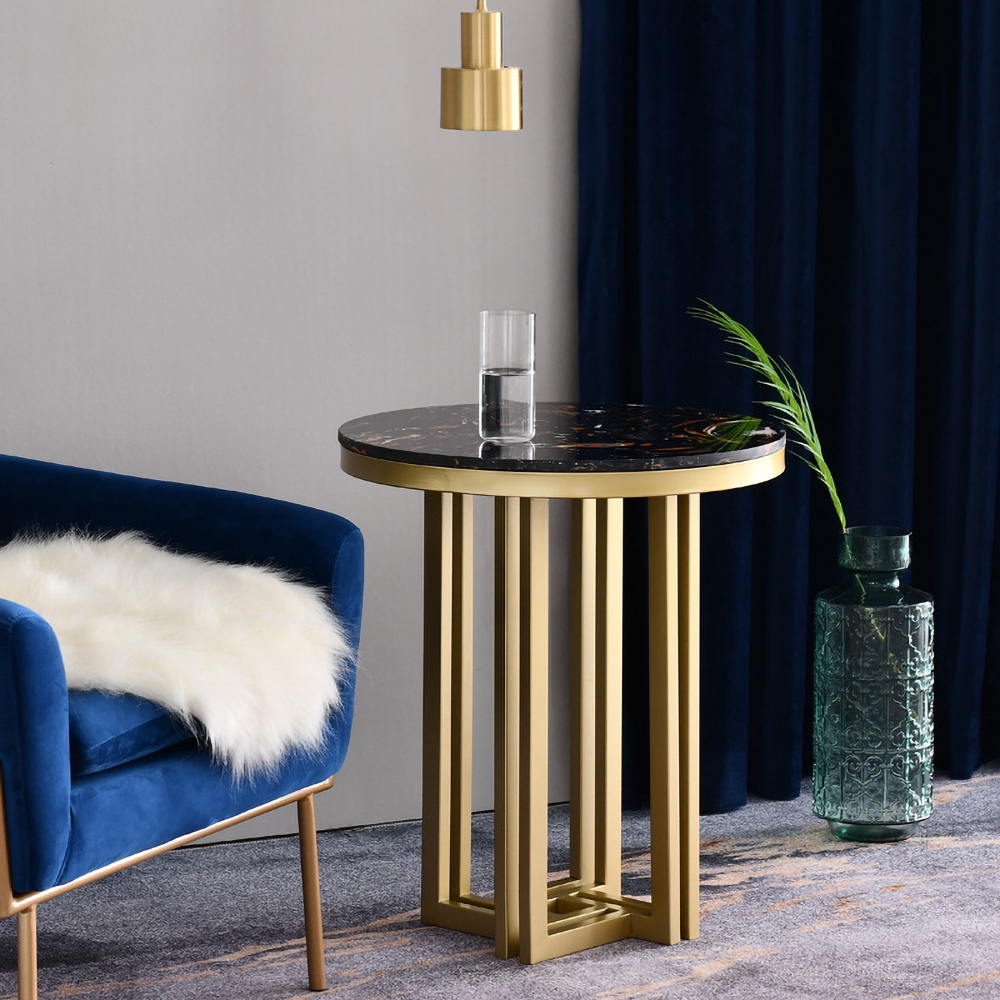 Gold Round End Table with Marble Top Side Table Metal window image