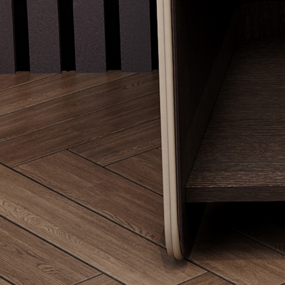 Table de chevet moderne en bois avec revêtement en similicuir avec tiroir et étagère en noyer image de fenêtre