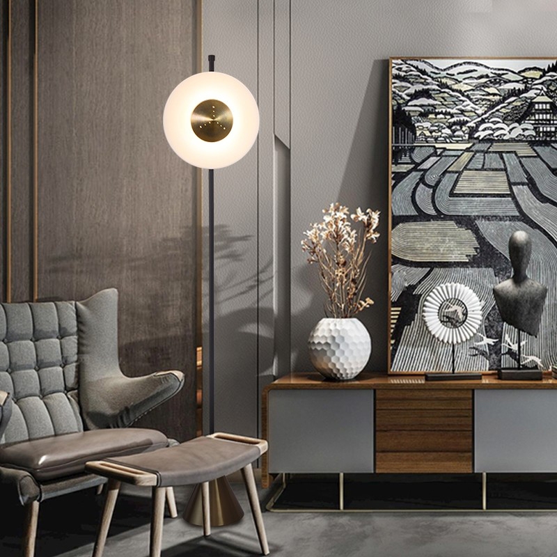 69" Modern LED Floor Lamp with White Acrylic Shade Gold Base window image