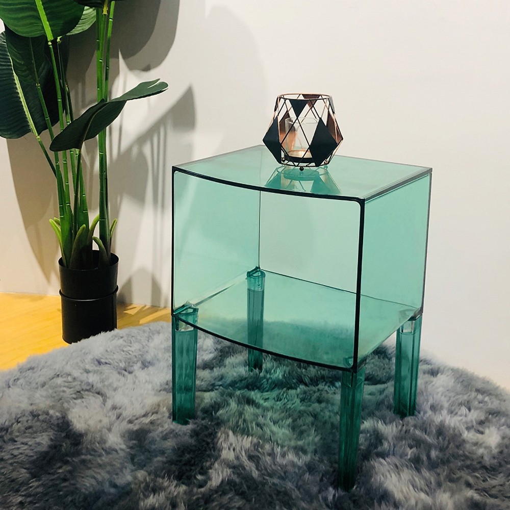 Acrylic Nightstand with Shelf End Table Clear Round Side Table Modern Accent Table-Small window image