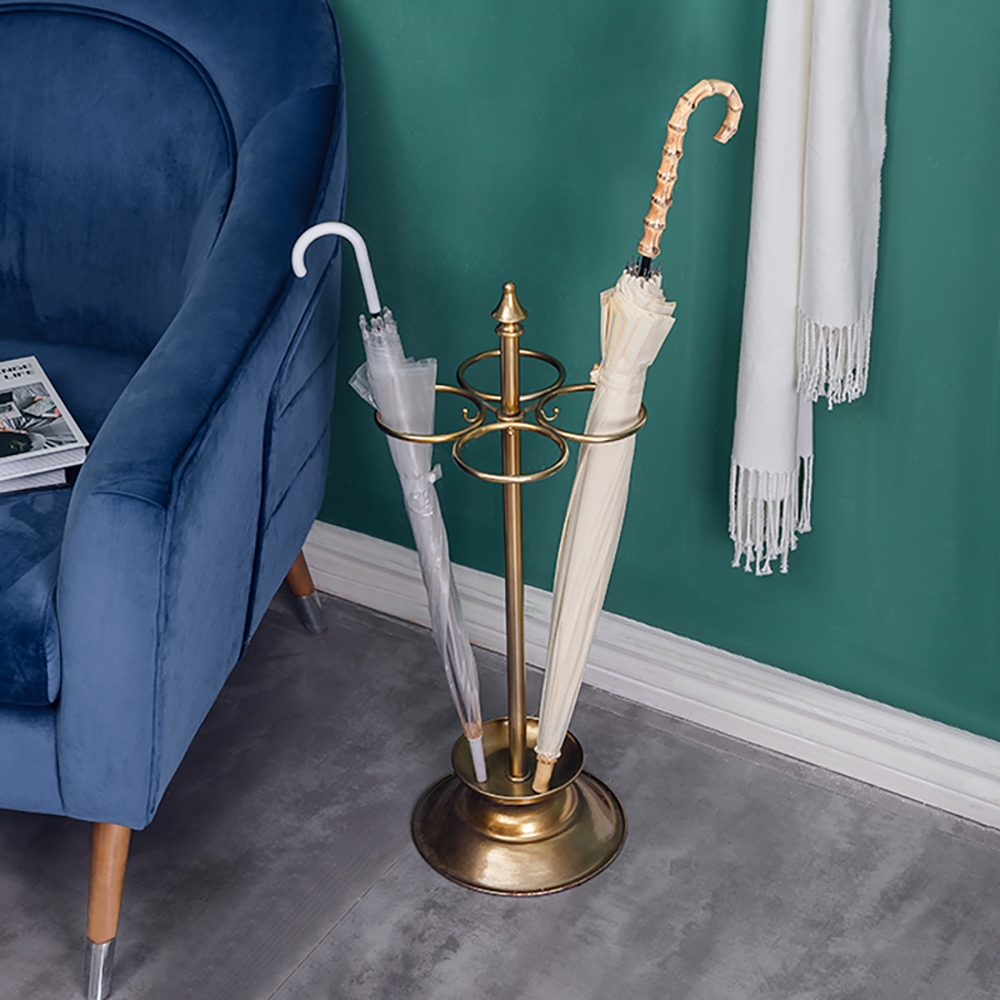 Retro Golden Umbrella Stand in Metal for Long/Folding Umbrella window image