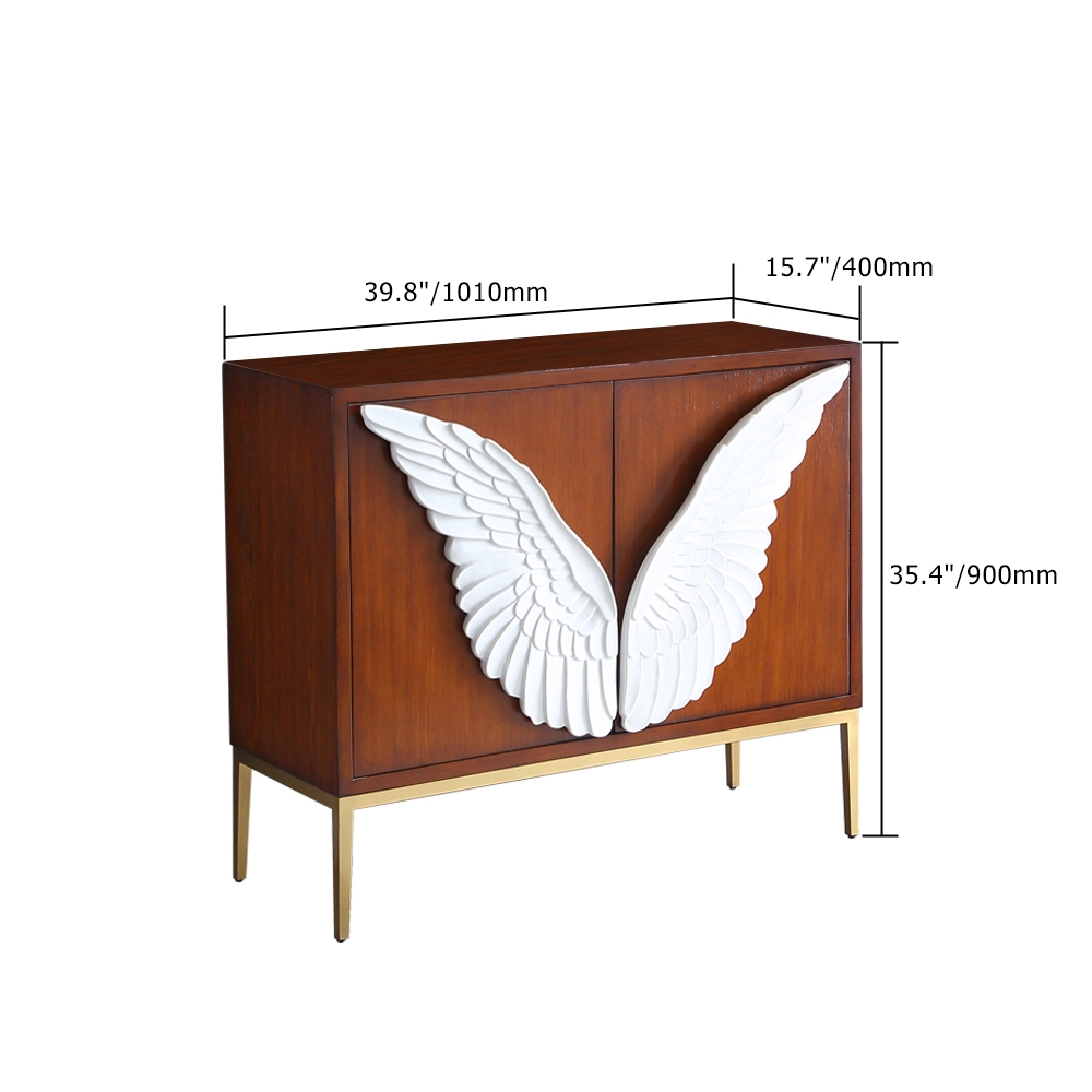 Modern Walnut&White Cabinet Feathered Rectangular Kitchen Cabinet with 2 Interior Shelves and Doors Stainless Steel window image