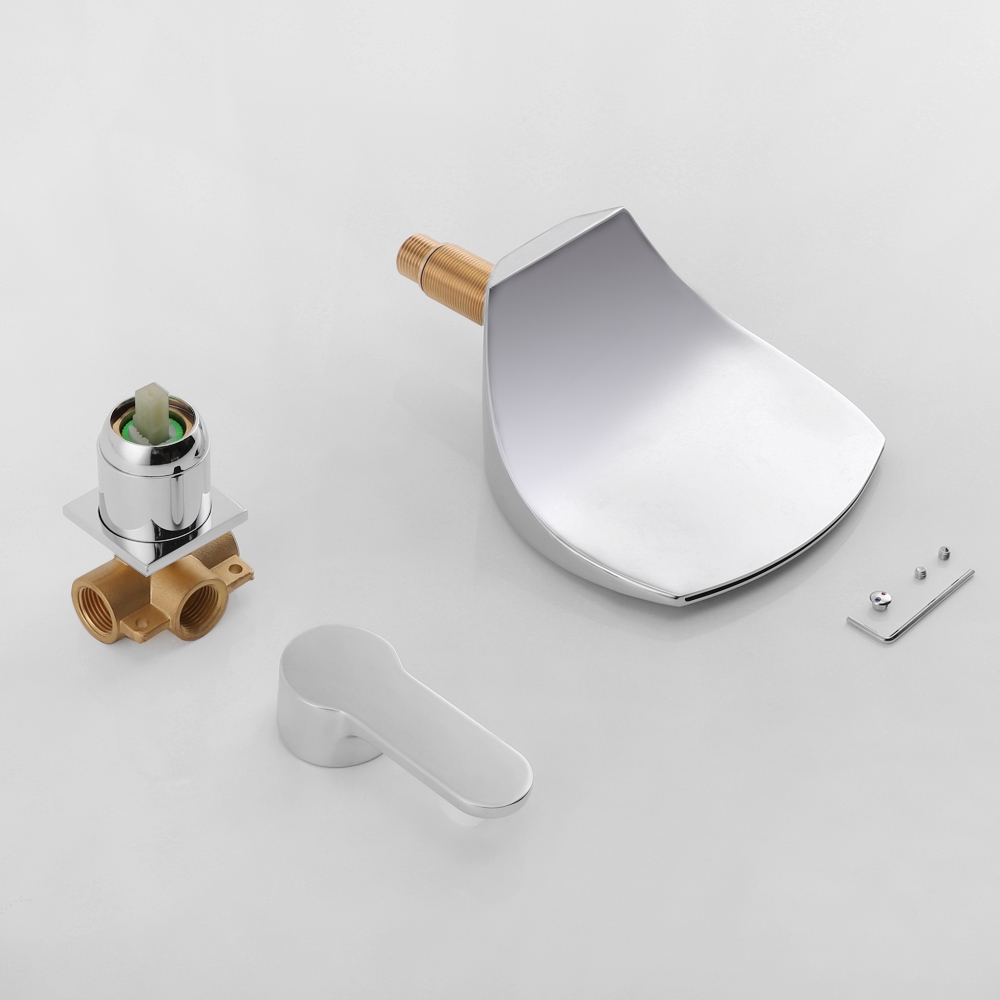 Modern LED Waterfall Wall Mounted 2-Hole Bathroom Basin Mixer Tap in Polished Chrome window image