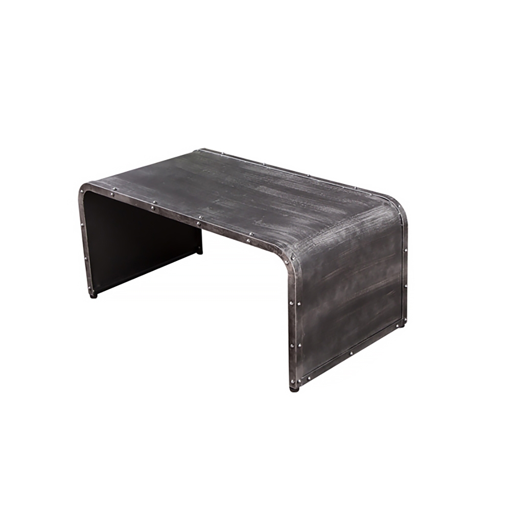 Industrial Vintage Distressed Silver Coffee Table Rectagular Accent Table Metal window image