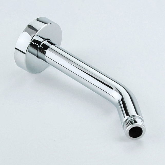 Modern Wall Mounted Solid Brass Short Curved Shower Arm for Rain Shower Head in Polished Chrome window image