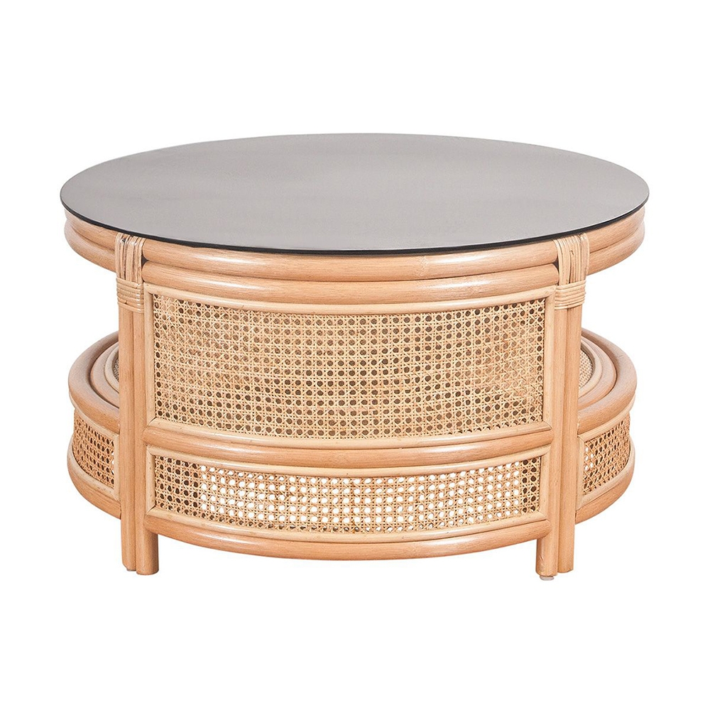 Rustic Coffee Table 2-Tiered with Storage with Tempered Glass Top window image