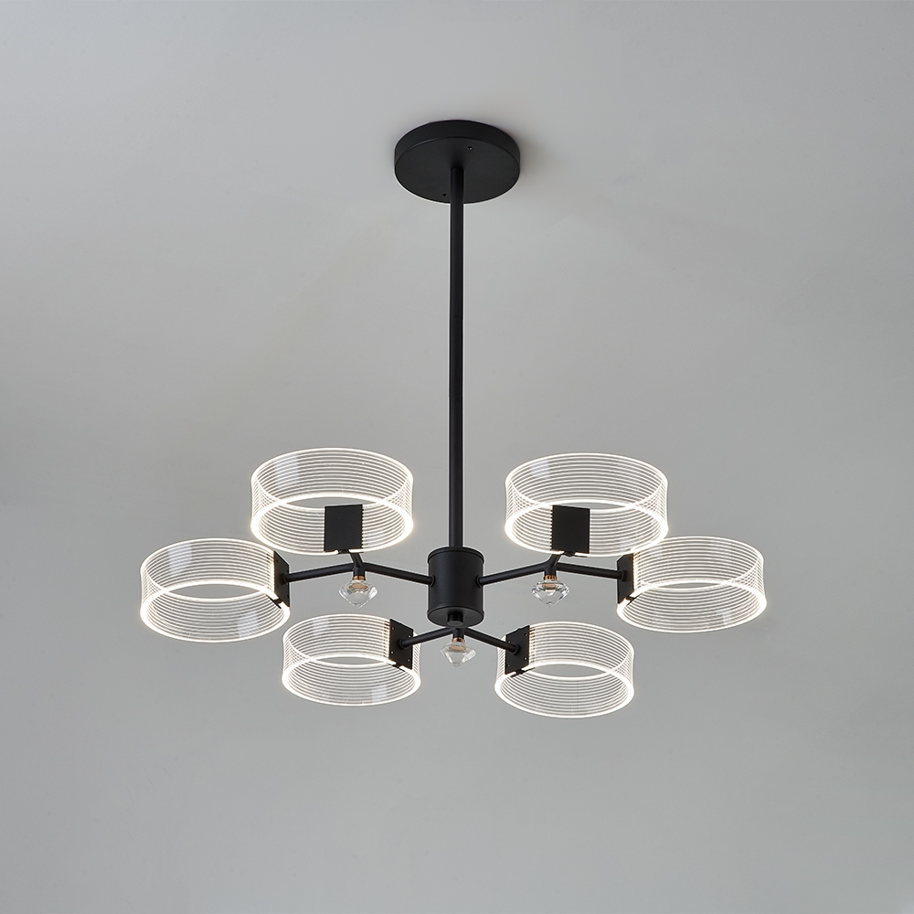 Modern Acrylic LED Chandelier Pendant Lighting 6 Light Black Metal window image