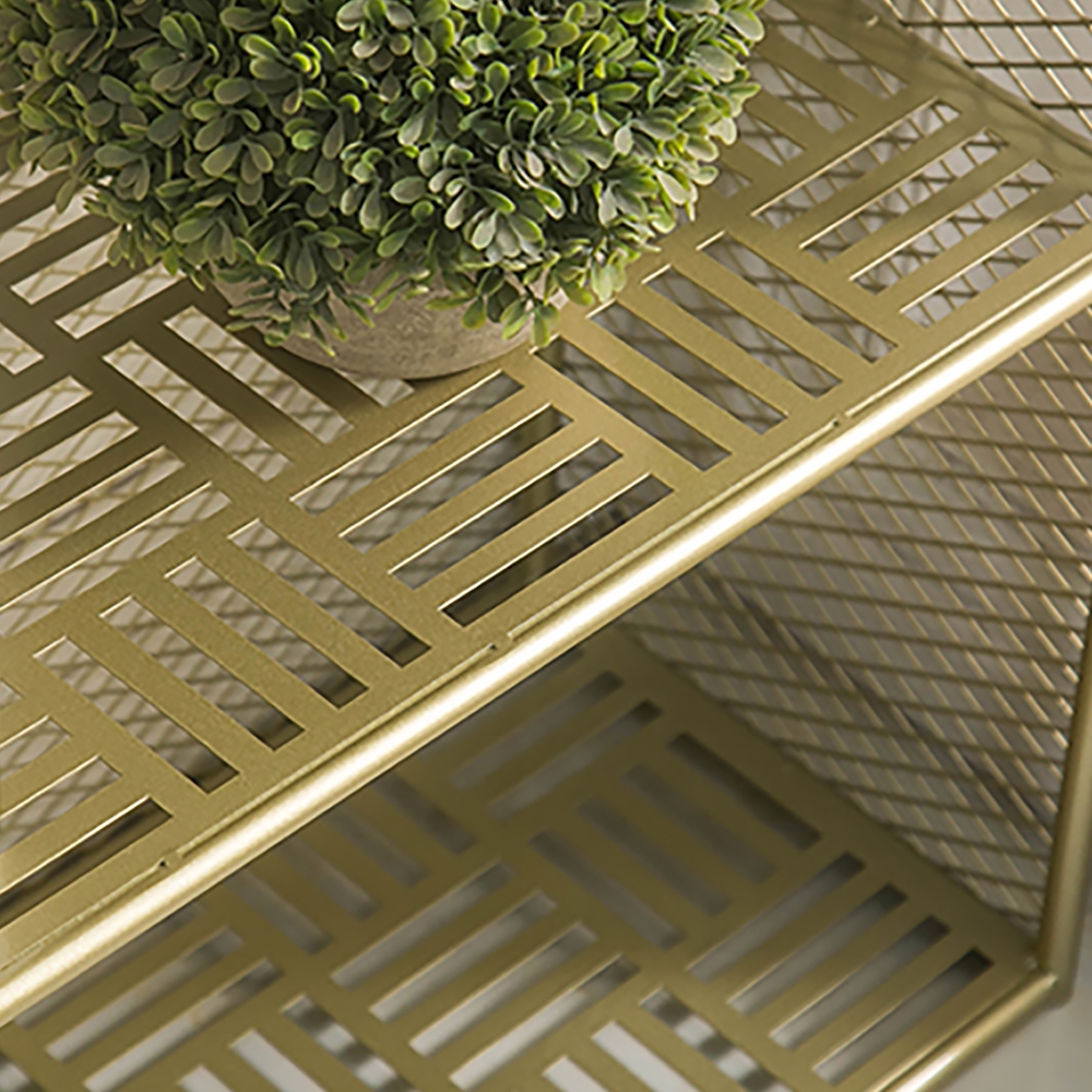 Contemporary Metal Mesh 3-Tier Etagere Bookshelf in Gold window image