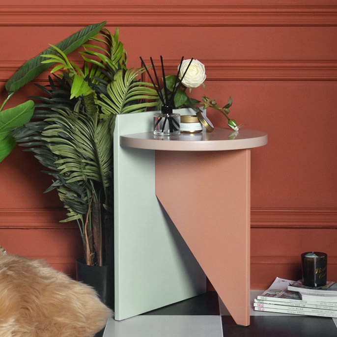 Modern Wood Side Table Half Round Colorful End Table Space Saving Style A window image