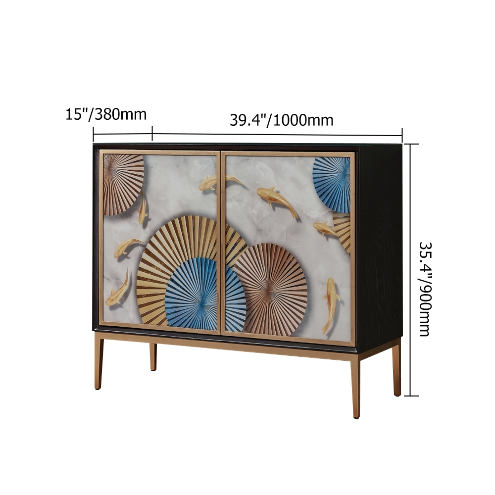 Luxury Sideboard Glass Drawing Panel Buffet with Doors and Shelves Gold Finish in Small window image