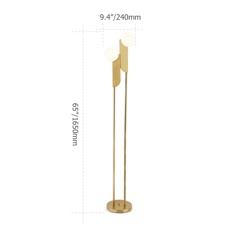 Modern Minimalist Torchiere Floor Lamp 2-Light with Glass Shade & Gold Metal window image