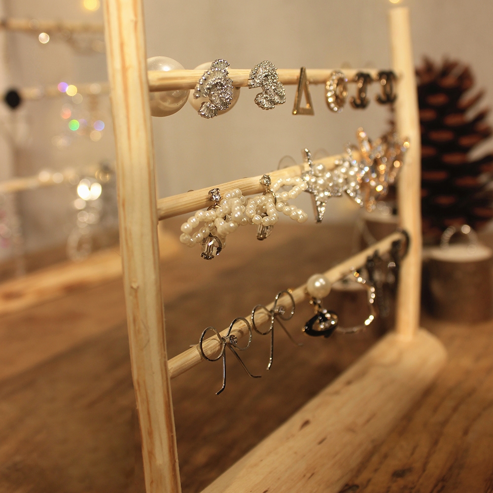 Farmhouse Style Wooden Jewelry Display Stand 3 Tiers Earring Organizer Tabletop Earring Stand window image