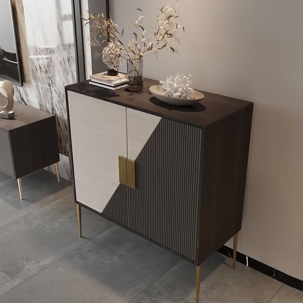 Black 2-Door Chest Modern Accent Cabinet with 4 Shelves in Gold window image