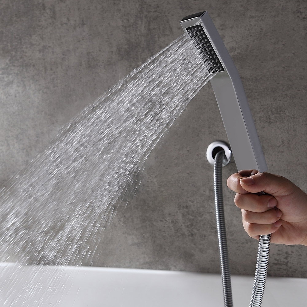 Koko Modern Polished Chrome Wall Mounted LED Waterfall Roman Tub Filler Faucet Hand Shower Set Solid Brass window image