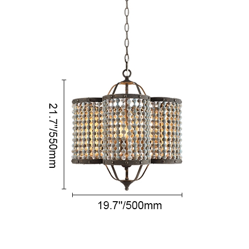 Malia Vintage Rustic 5-Light Distressed Wood Beaded Pendant Light Scalloped Light Metal in Rust