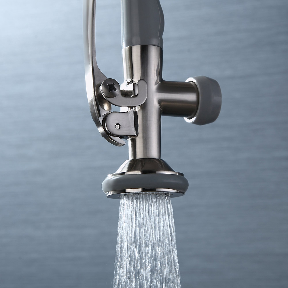Commercial Dual-Function 1-Lever Pull Down Sprayer Pre-Rinse Kitchen Faucet Brushed Nickel window image