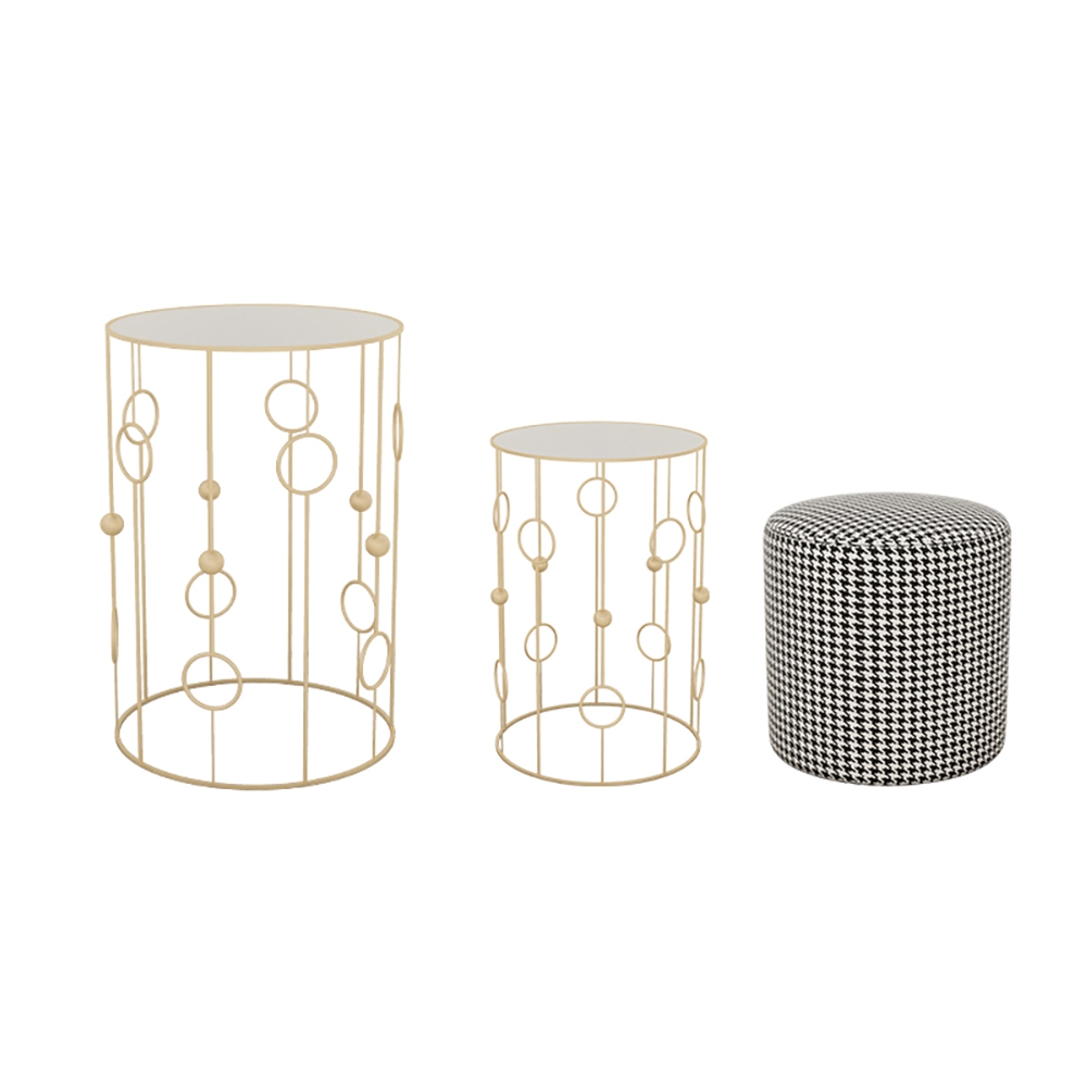 3-Piece Modern End Table Set with Glass Top Metal Frame Side Table Set window image