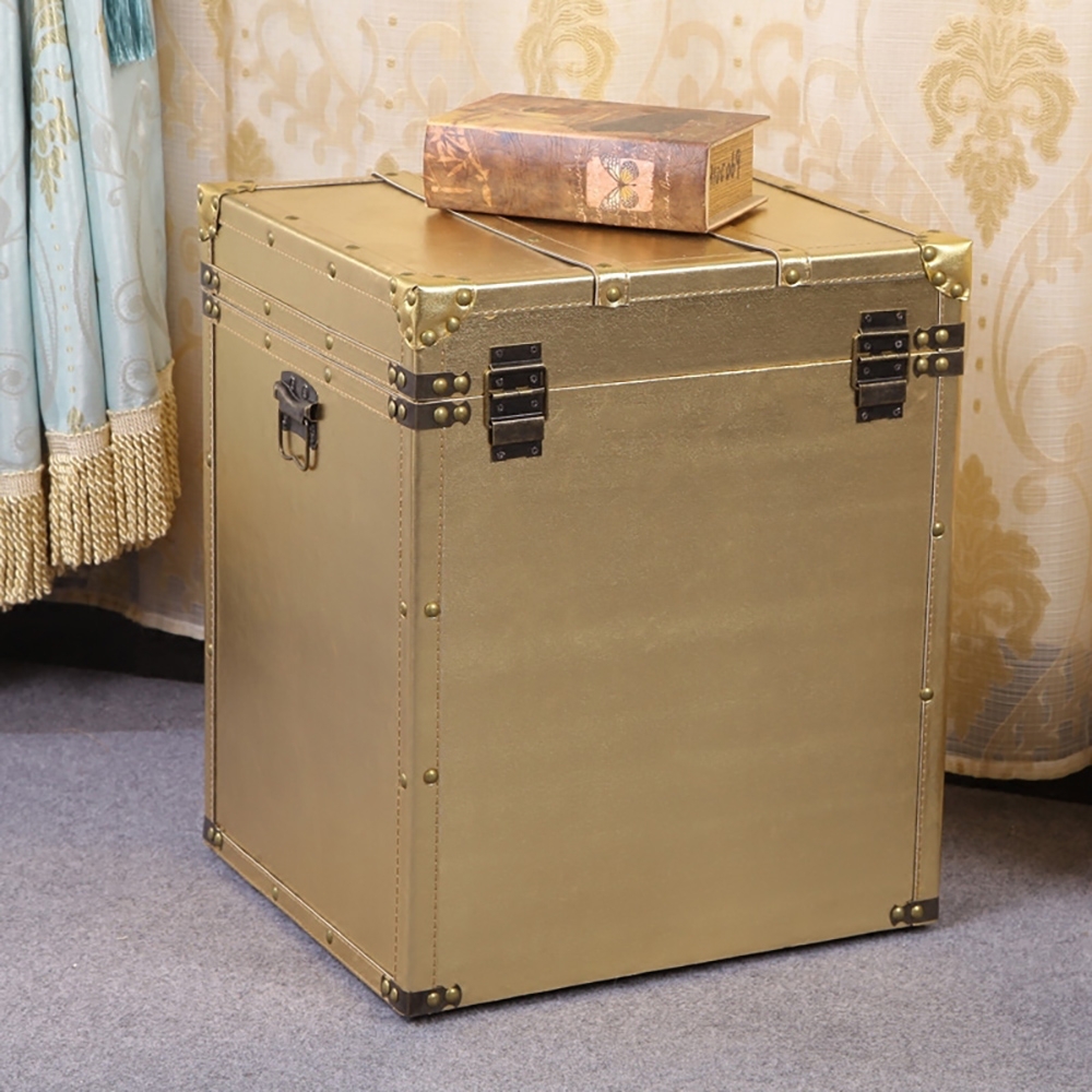 Industrial Gold Nightstand with 2 Drawers & Lift Top Storage Bedside Table window image