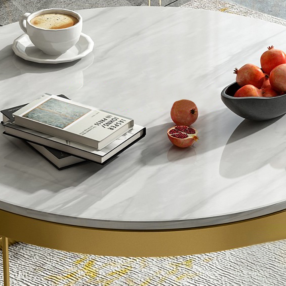 2-Tiered White Modern Round End Table with Shelf Metal Frame window image