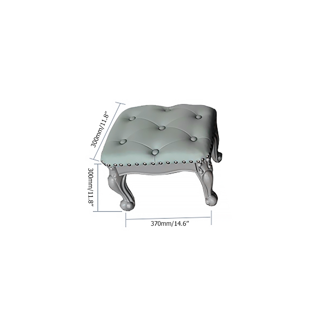 Modern Gray Tufted Pouf Ottoman Genuine Leather Upholstered Ottoman Footrest Stool window image