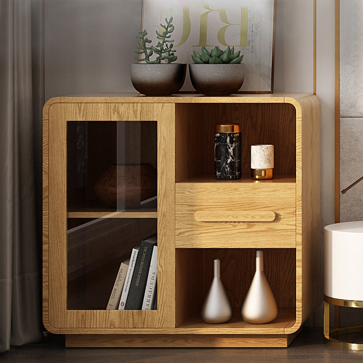 Armoire de rangement naturelle moderne avec porte et tiroir en bois massif image de fenêtre