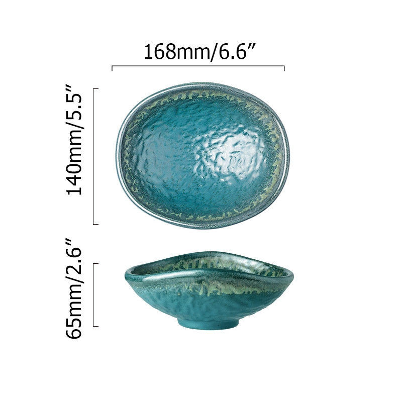 Vintage Irregular 6.6" Pottery Salad Bowls Handcrafted Glaze Ramen Bowl Set of 2 Green window image