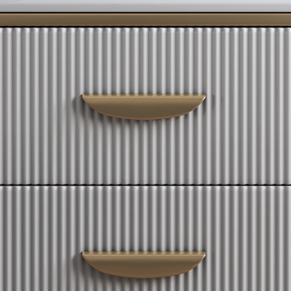 White Nightstand 2 Drawers Faux Marble Top Bedside Cabinet with Gold Pulls window image