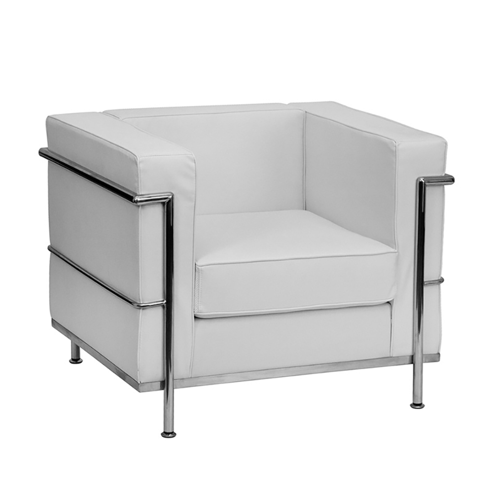 Industrial Accent Chair Leather Upholstered Accent Chair in Stainless Steel Frame window image