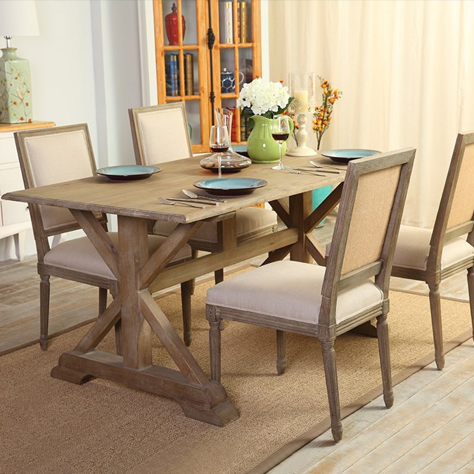 Farmhouse Rustic 64" Rectangular Oak Dining Table in Natural Color ...