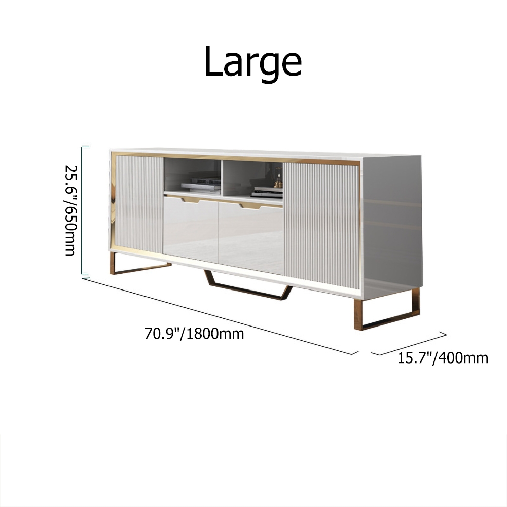 Minimalist White TV Stand Media Console with 2 Drawers & 2 Doors in Small window image