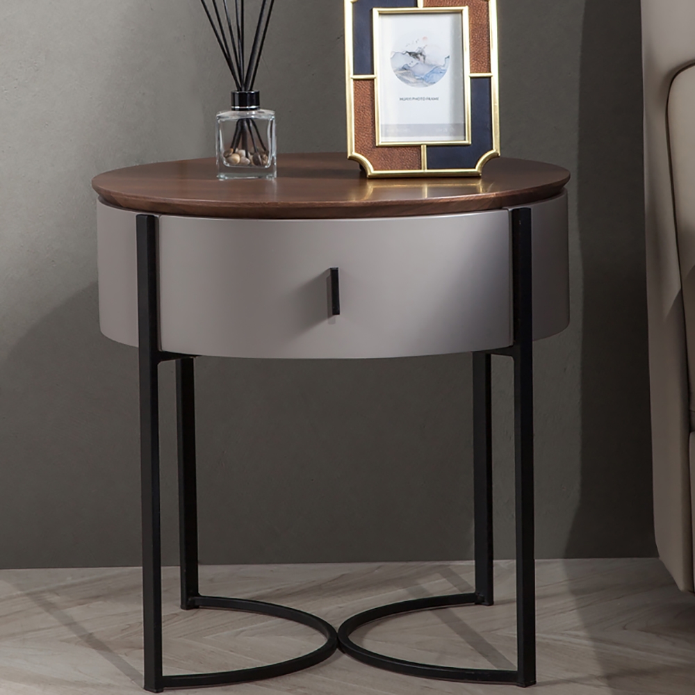 Modern Nightstand Grey Nightstand with Drawer Nightstand with Black Frame window image