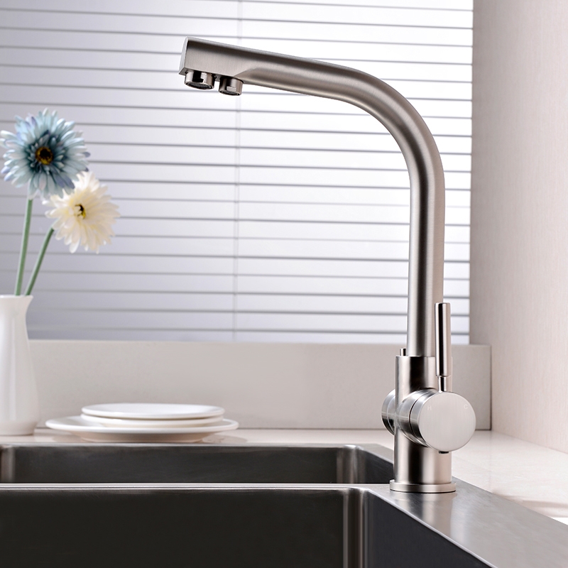 Brewst Modern Brushed Nickel 2-Handle Kitchen Sink Faucet with Filtered Water Spout Solid Brass window image