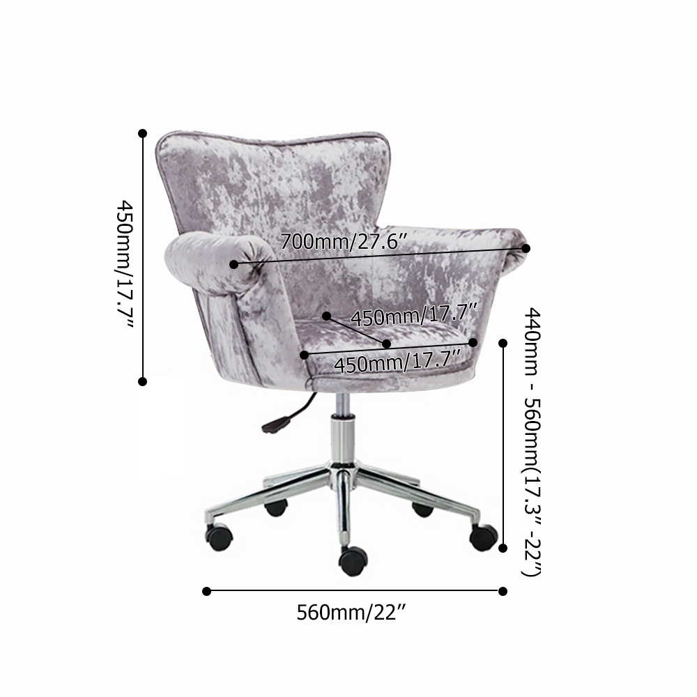 Grey Modern Task Chair Velvet Upholstered Swivel Office Chair Height Adjustable window image