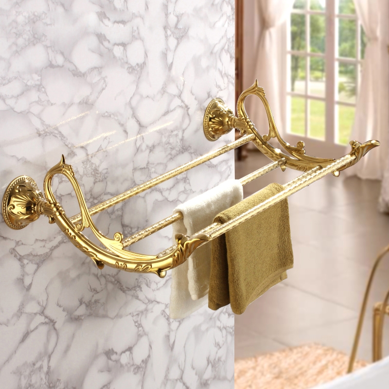 Atre Royal Bathroom Solid Brass Wall Mounted Four-Rod Towel Rack Shelf for Bathroom in Gold window image