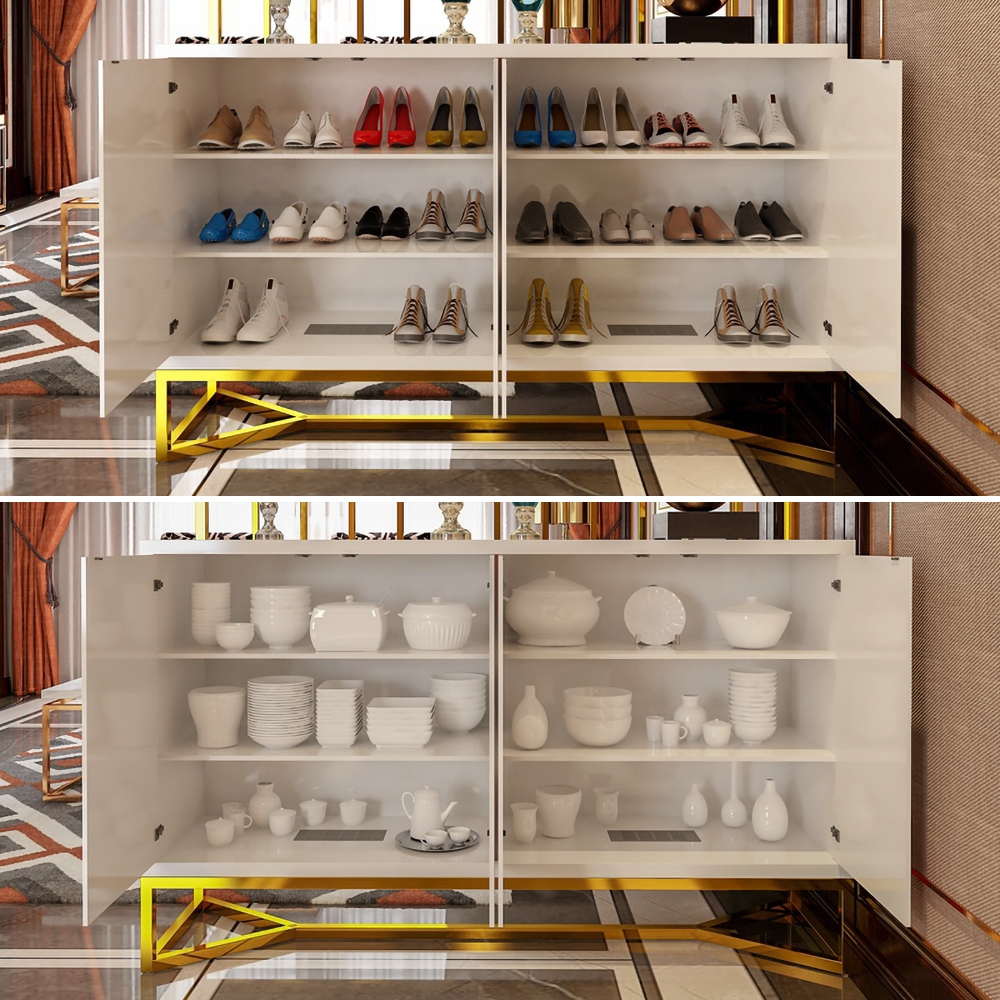 Modern Orange Sideboard Cabinet With Doors Hand-painted Entryway and Kitchen window image