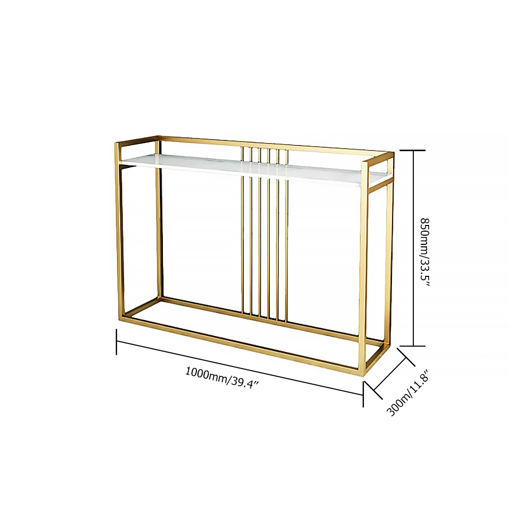 White Console Table Modern Narrow Faux Marble Console Table Rectangle Gold Finish window image