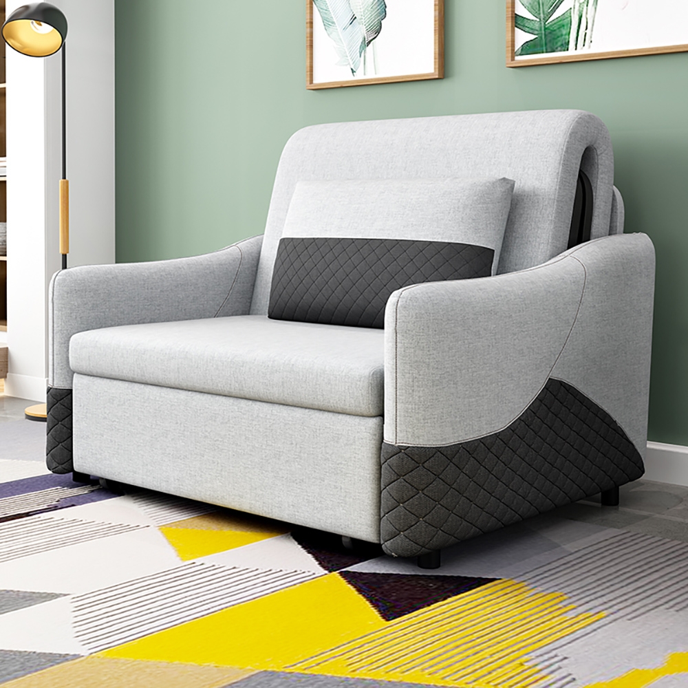 Rolla 870mm slaapstoel met armleuningen Converteerbare stoel met linnen bekleding en metalen voet Vensterafbeelding