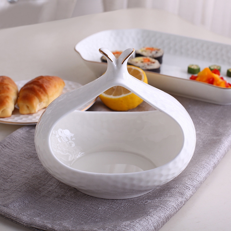 Contemporary Embossed White Utensil Organizer Kitchen Ceramic Utensil Holder with Gold Rim window image