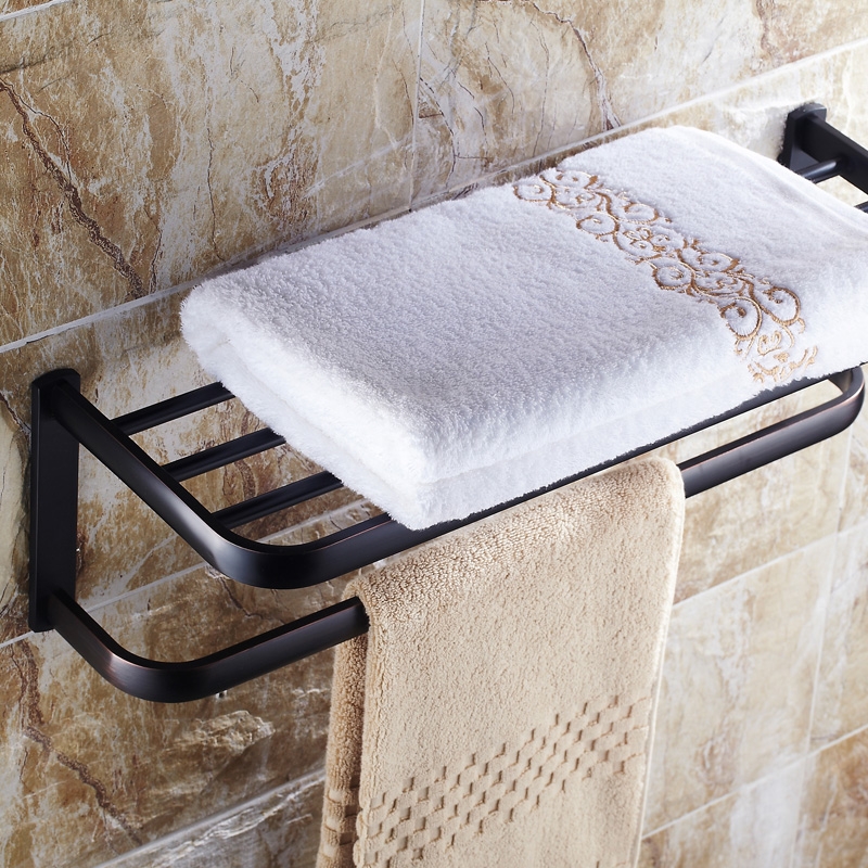 Classy Antique Black Solid Brass Wall Mount Towel Rack with Towel Bar window image