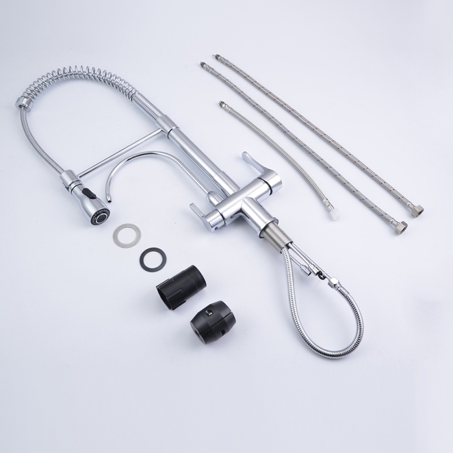 Commercial Dual-Function Dual Handle Kitchen Tap with Water Filtering in Chrome window image