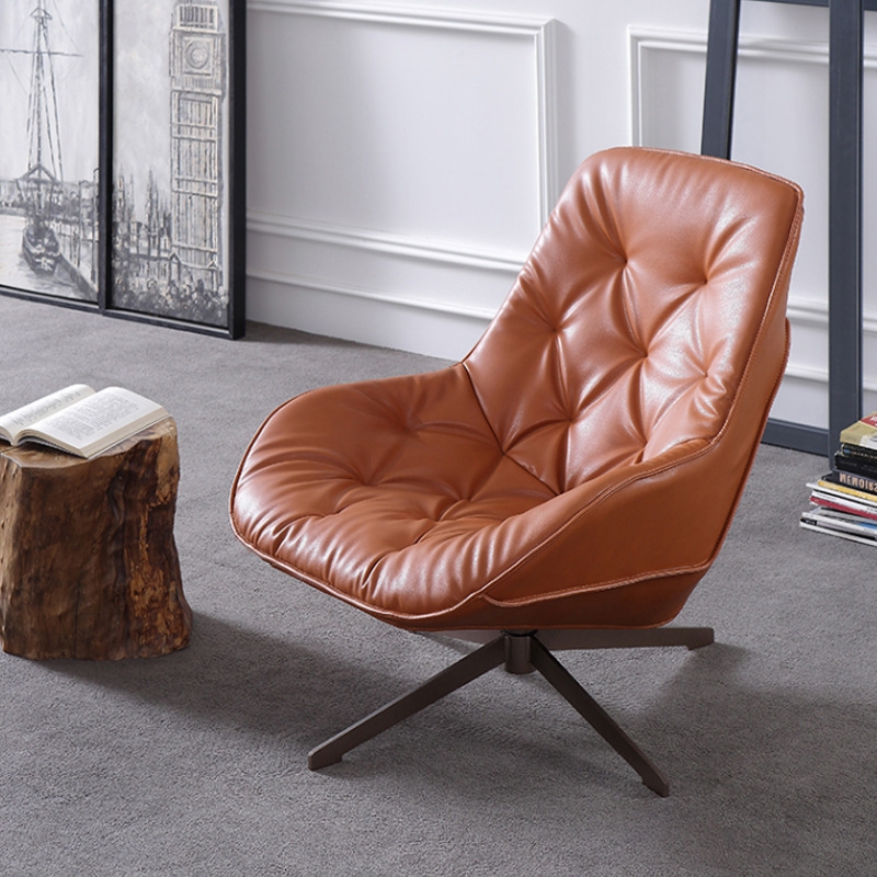 Swivel Wingback Chair Swivel Armchair Tufted Chair Orange Faux Leather Accent Chair Metal Frame window image
