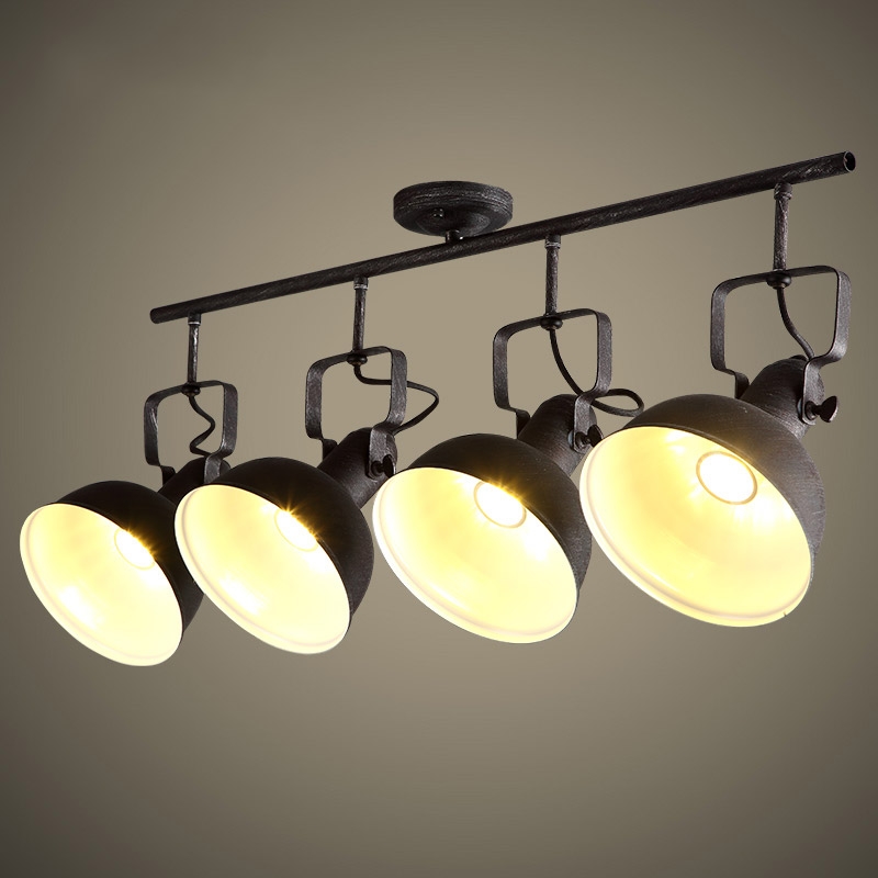 Hassen Loft Adjustable Light Head Spotlight Metal Dome Shade 4-Light Semi Flush Mount Ceiling Light in Brushed Black window image