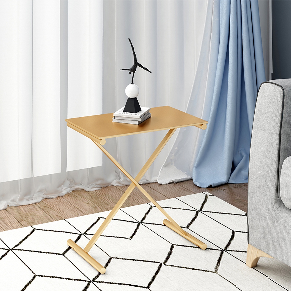 Gold Rectangular Side Table Modern End Table Metal window image