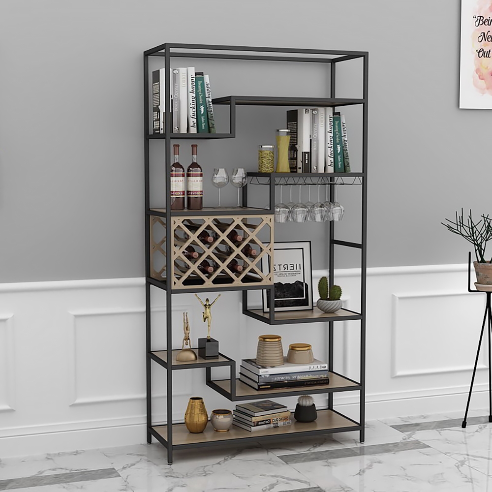1200mm Modern Metal Shelving with Wine Rack&Wine Glass Rack window image