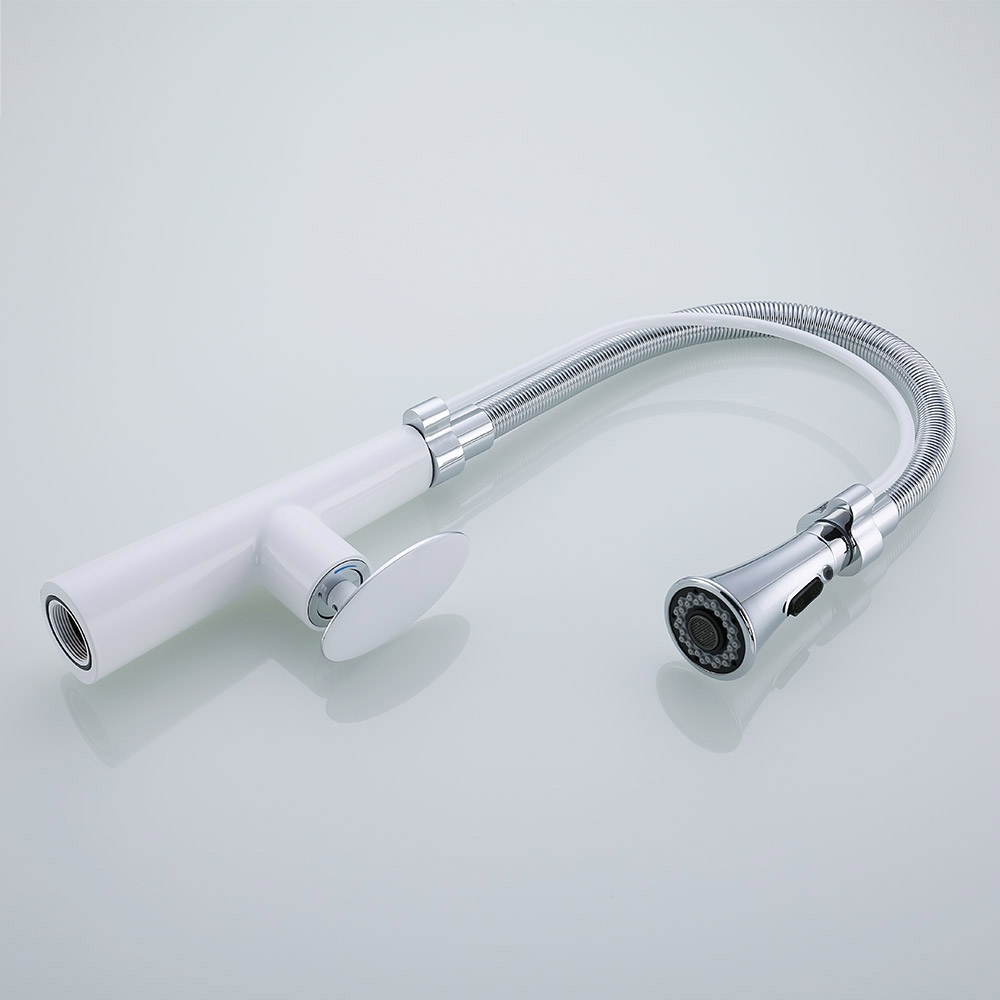 1-Handle Pull Down Kitchen Tap Dual Spray in Matte White & Chrome｜Homary UK