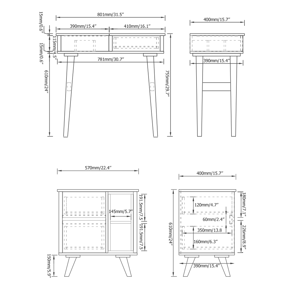 Modern Nordic Small Makeup Vanity Table & Side Storage Vanity with Flip Top Mirror & Storage Cabinet in Cement Gray window image