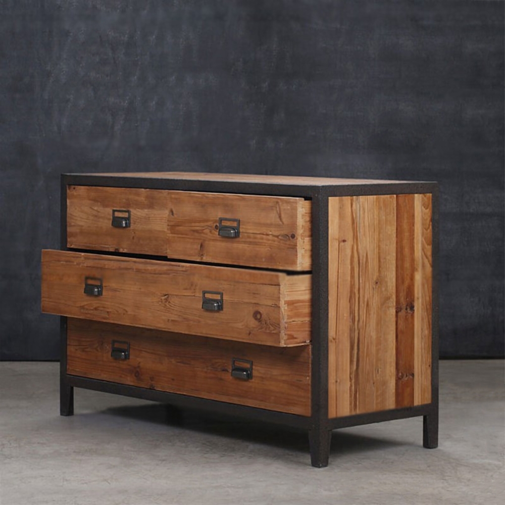 Industrial Sideboard Buffet Storage Cabinet Kitchen Storage Buffet Walnut Dining Buffet Modern Storage Sideboard with 4 Drawers window image